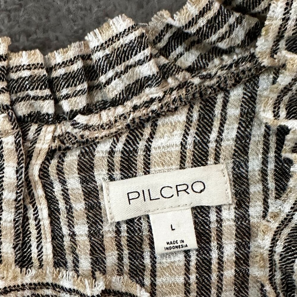 Pilcro Striped Ruffle Tiered Top in Cream and Black - Picture 3 of 7